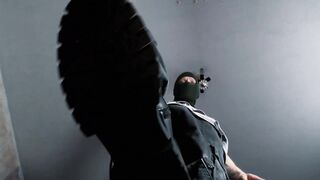 Soles trussed cock-squeezing underneath raunchy military footwear