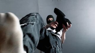 Soles trussed cock-squeezing underneath raunchy military footwear