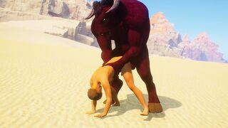 Hairy Monster pokes a gimp hoe in the sandy desert