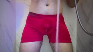 Clad Bathroom, jacking and nutting thru my briefs for you!