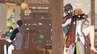 Tartaglia plumbs Zhongli in public - Genshin Influence Yaoi Cartoon