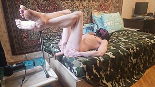 Sasha Earth in mask solo homemade first-timer caboose drill romp machine