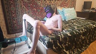 Sasha Earth in mask solo homemade first-timer caboose drill romp machine