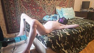 Sasha Earth in mask solo homemade first-timer caboose drill romp machine