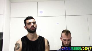 Bearded Tyla Tugs His Cock Fast While Eli Hammers His Australian Ass