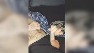 Solo inked masculine strongly wanks his fuck-stick till he erupts