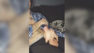 Solo inked masculine strongly wanks his fuck-stick till he erupts