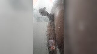 wanking off in the bathroom and spunking at the end