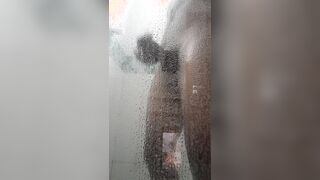 wanking off in the bathroom and spunking at the end