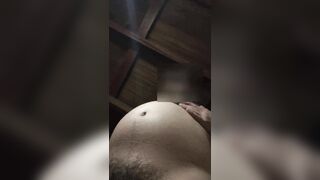 Doing a rubdown at my big getting taller stomach