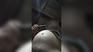 Doing a rubdown at my big getting taller stomach