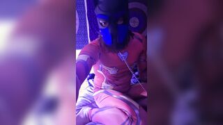 Solo self restrain bondage string costume play petplay soles socks dressed in cangue and leash