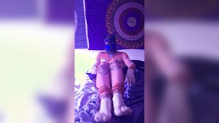 Solo self restrain bondage string costume play petplay soles socks dressed in cangue and leash
