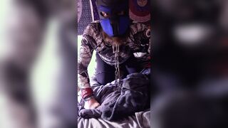 Self restrain bondage chains leash cangue anal invasion ass-plug massager puppy have fun socks soles mask