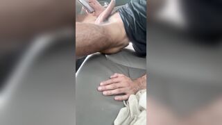 Immense furry boner driver jacking off in van on public street