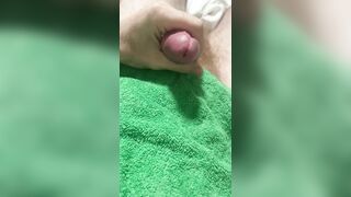 Waking up at 4am with a rampant schlong, I masturbated my hard-on and blasted jizm onto my spunk towel.