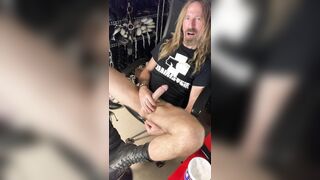 Longhairdude masturbates and shoots with booty cork, army shoes, and Rammstein tshirt