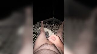 Draining outdoors in hammock during lightning storm