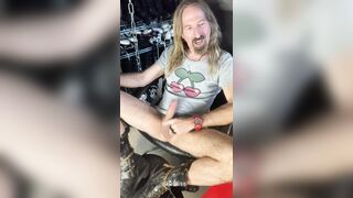Longhairdude jacks and shoots in the stool dressed in Corcoran paratrooper shoes, cherries tshirt