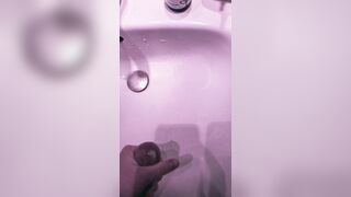 Slow-mo of a GOOD-SIZED jizz stream ejaculation