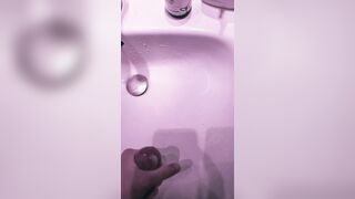 Slow-mo of a GOOD-SIZED jizz stream ejaculation