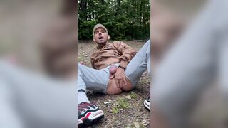 Chavlad in tracksuit is toying with his malepussy and is unloading like a gurl in public
