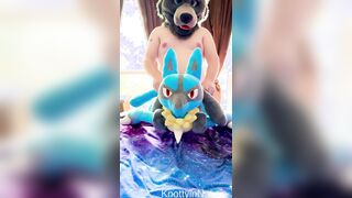 Hairy pummels pokemon Lucario plush