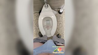 Public peeing then spunking right after I heard some enter the shower but I still went for it