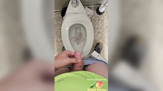Public peeing then spunking right after I heard some enter the shower but I still went for it