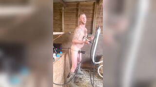 Wild farmer fapping his pipe and hooters while getting screwed my his pulverize machine