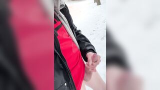 Snowing Fapping off beside shop!