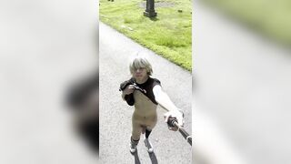 Femboy exhibitionist in public