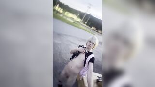 Femboy exhibitionist in public