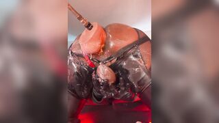 Locked Bottom Breezy takes Humungous Fake penis on Smash Machine