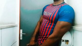 Big black cock public restroom masturbate off