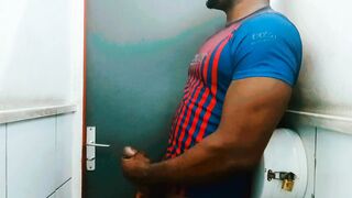 Big black cock public restroom masturbate off