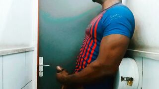 Big black cock public restroom masturbate off