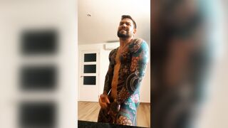 Nasty Tatted boy getting off and gigantic cum-shot
