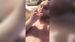 Fur covered stud munches his own jizm