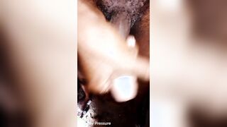 Fledgling ebony man tugging his hefty 19cm penis