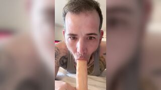 Gargling yam-sized fake penis ambisexual thick man-meat
