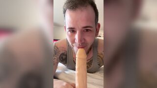 Gargling yam-sized fake penis ambisexual thick man-meat