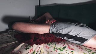 Wooly Bulky Boy Edging Ample Man-meat for Lengthy Time on Bed - First-timer Solo Edging