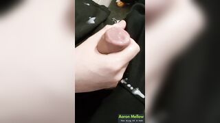 Grabbing cock-squeezing and tugging a hefty beefstick with precum cascading down.