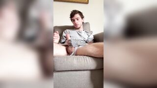Tattooed fellow stroking rock-hard uncircumcised manmeat
