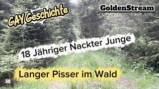 legitimate yr elderly with lengthy wood peeing & masturbating off in the forest / homo history / GoldenStream