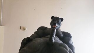 Huge ebony muscle grizzly blows a load palms-free-for-all
