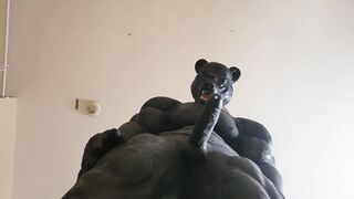Huge ebony muscle grizzly blows a load palms-free-for-all