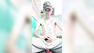 Thin milky man smoking, fuck-sticks anger outside