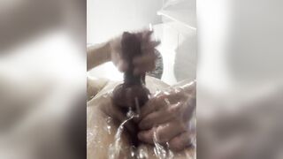Jerking fapping my ample stiff super-fucking-hot beef whistle in the bathroom under water in my mask
